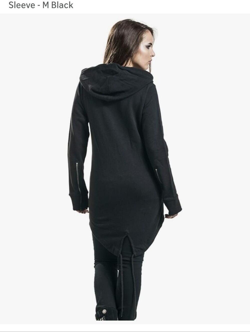 Long Black Hooded Fish-Tail Zip Jacket